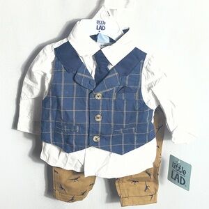 Little Lad Baby Boy 3 Pc Outfit Vest Shirt Pants Dinosaur 3–6 Months